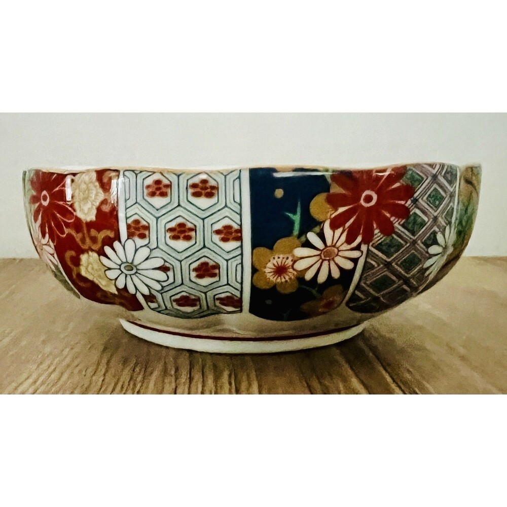 Vintage Arita Imari Fan Bowl 6 Inch Gold Rim porcelain candy dish